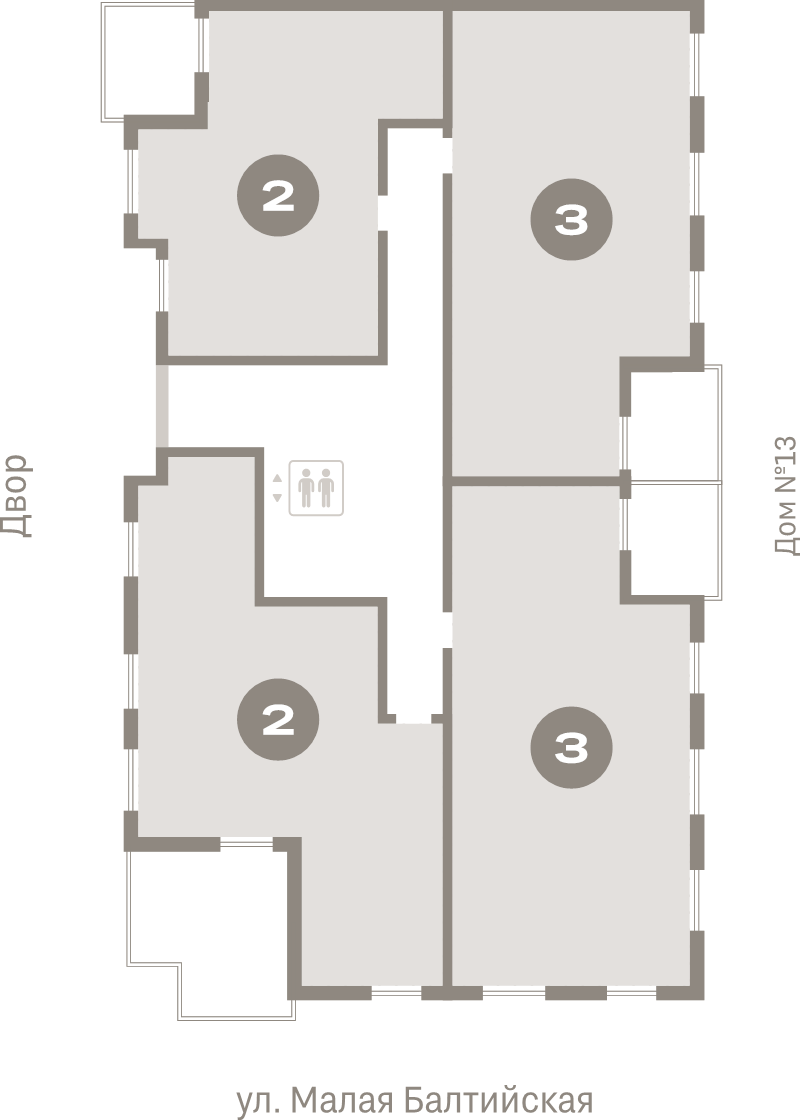 3-комнатная (Евро) квартира, 67.3 м² в ЖК "Брусника в Новоселье" - планировка этажа