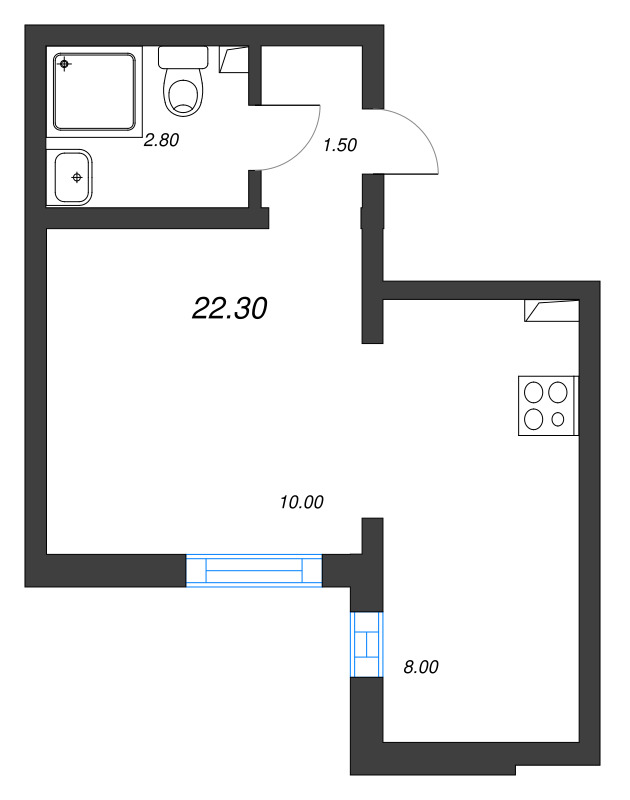Квартира-студия, 22.3 м² в ЖК "Цветной город" - планировка, фото №1