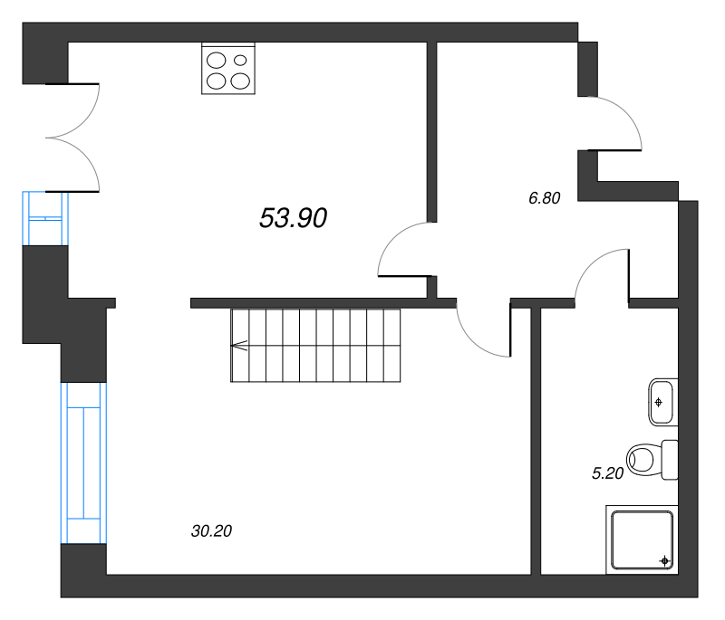 1-комнатная квартира, 54.5 м² в ЖК "NewПитер 2.0" - планировка, фото №1