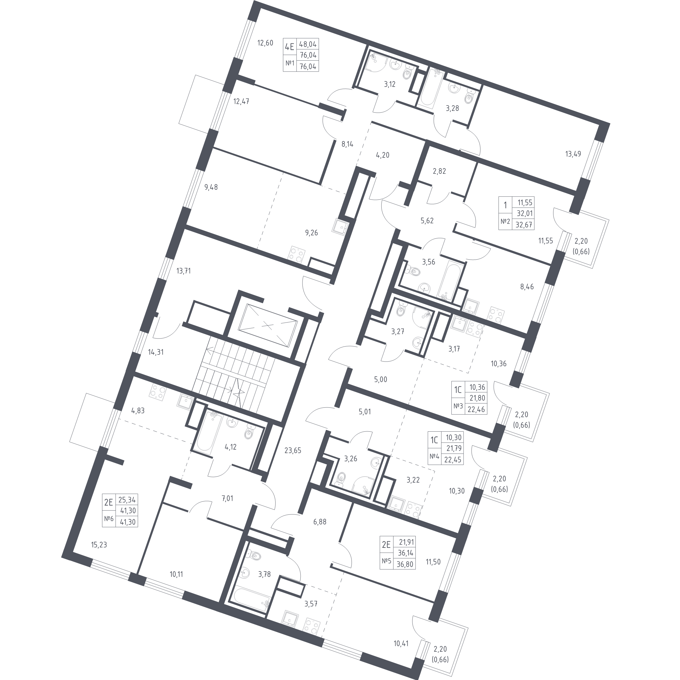2-комнатная (Евро) квартира, 41.3 м² в ЖК "Квартал Лаголово" - планировка этажа