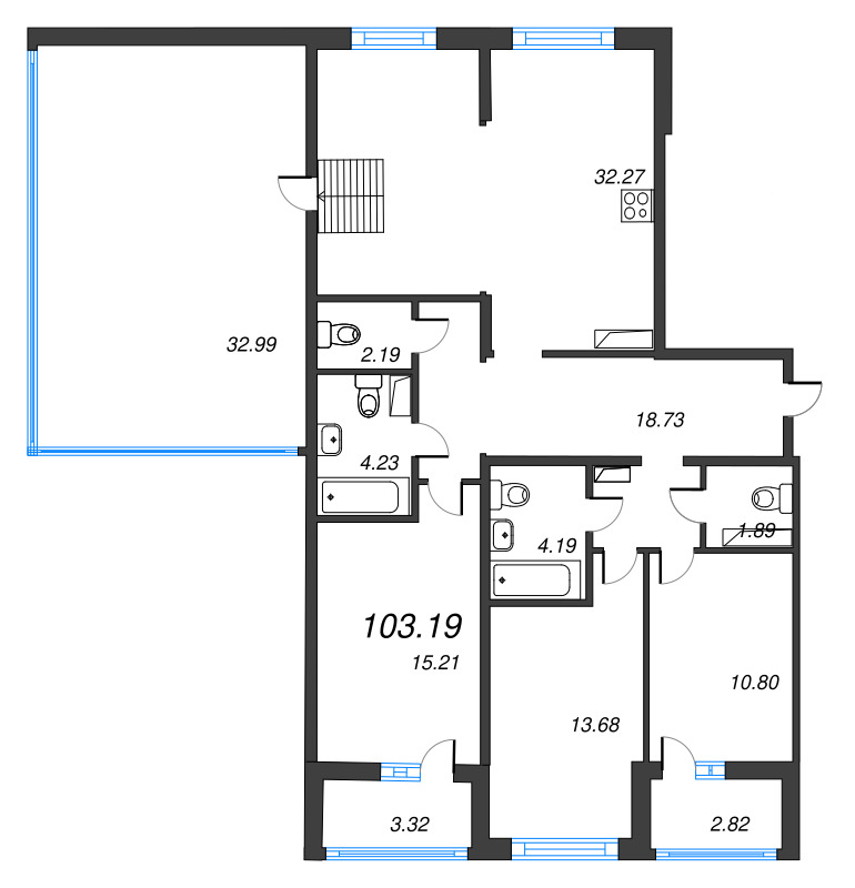 4-комнатная (Евро) квартира, 133.37 м² в ЖК "Чёрная речка" - планировка, фото №1