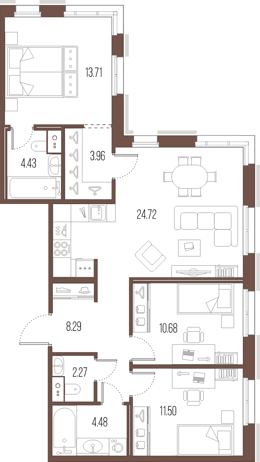4-комнатная (Евро) квартира, 84.04 м² в ЖК "Большой Сампсониевский, 32" - планировка, фото №1