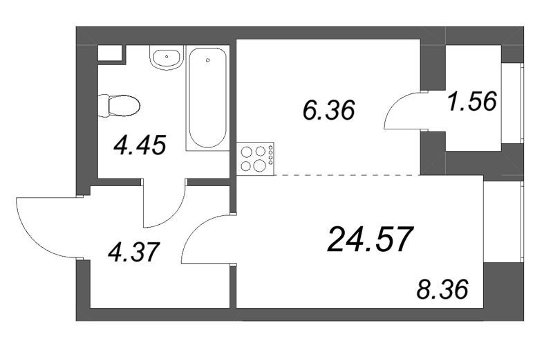 Квартира-студия, 24.57 м² в ЖК "Аквилон Солар" - планировка, фото №1