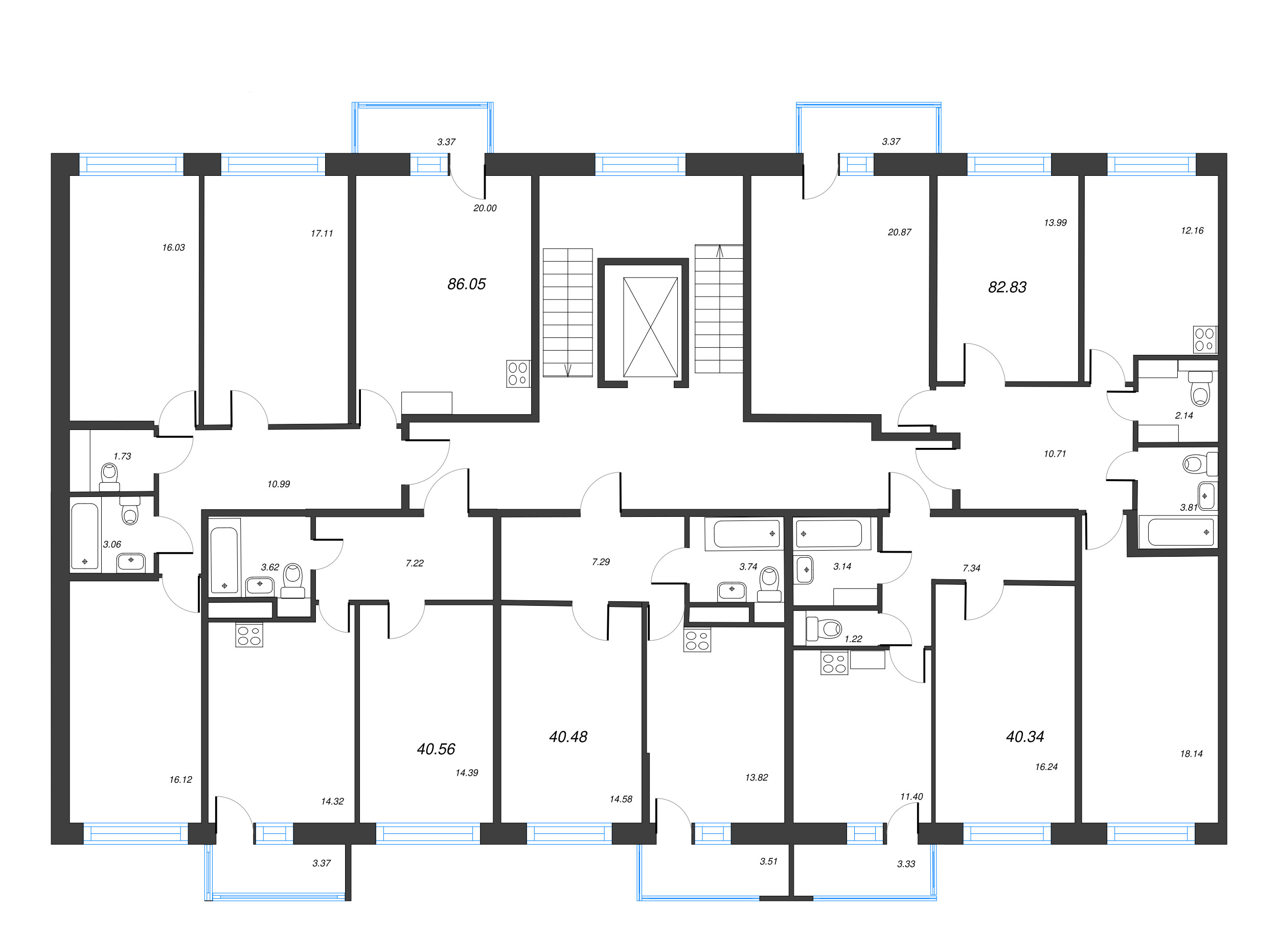 3-комнатная квартира, 81.82 м² - планировка этажа