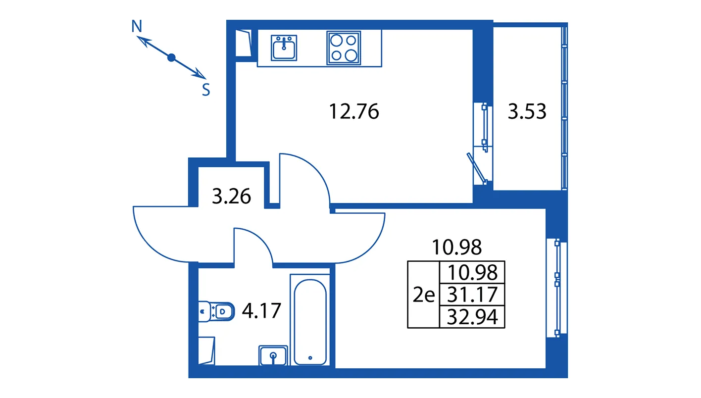 1-комнатная квартира, 31.17 м² в ЖК "Полис ЛАВрики" - планировка, фото №1