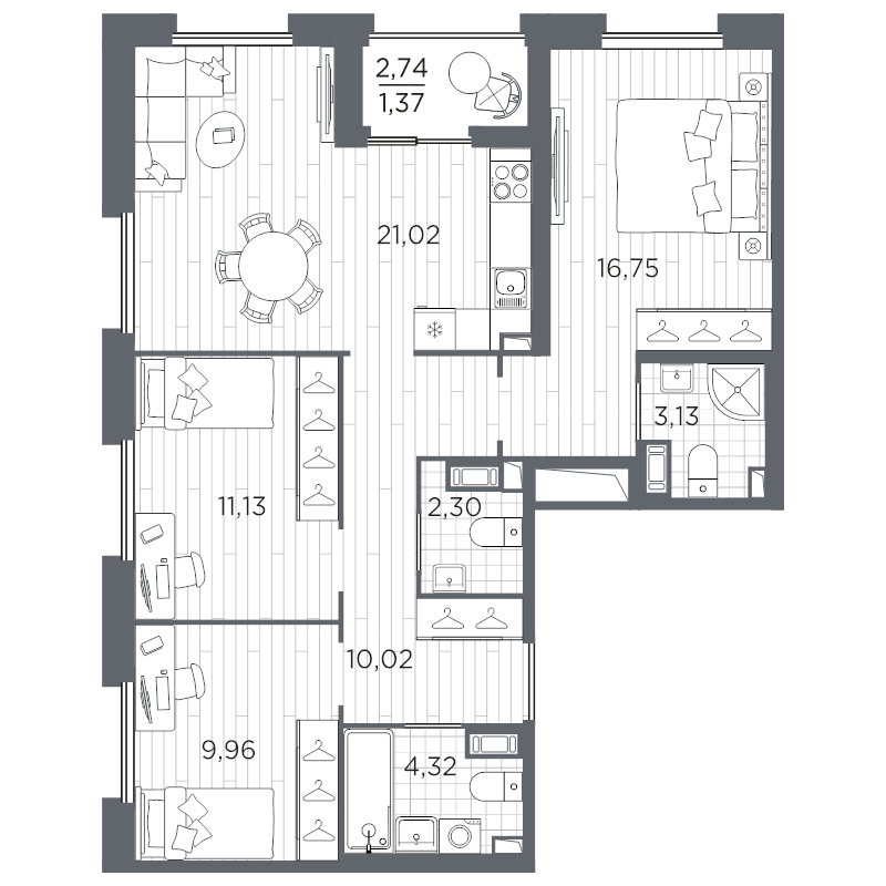4-комнатная (Евро) квартира, 80 м² в ЖК "Оптимист" - планировка, фото №1