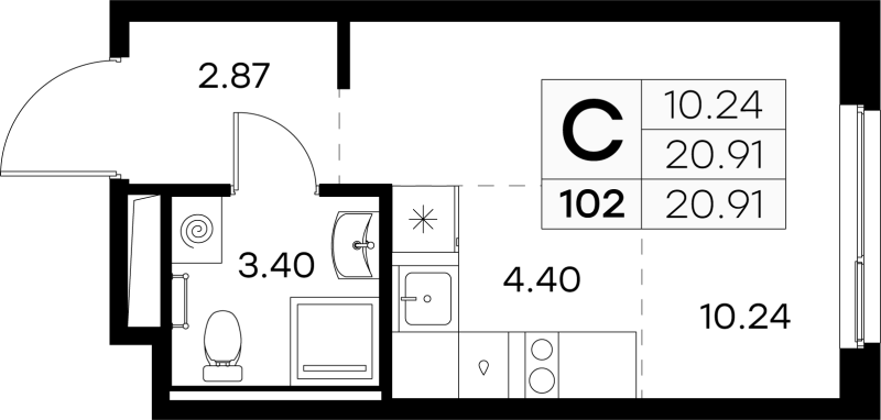Квартира-студия, 20.91 м² - планировка, фото №1
