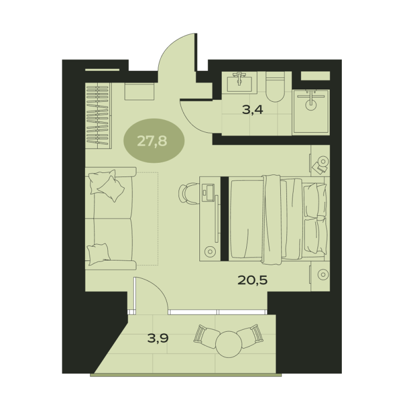 1-комнатная квартира, 27.8 м² в ЖК "Место в Смолячково" - планировка, фото №1