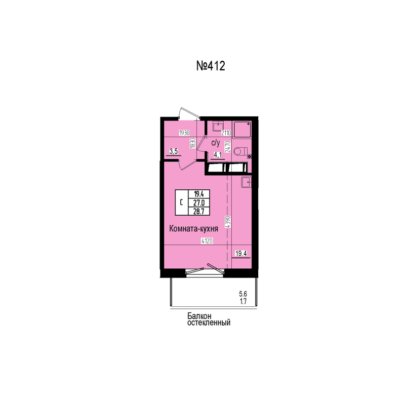 Квартира-студия, 28.7 м² в ЖК "ПРАГМА СИТИ" - планировка, фото №1