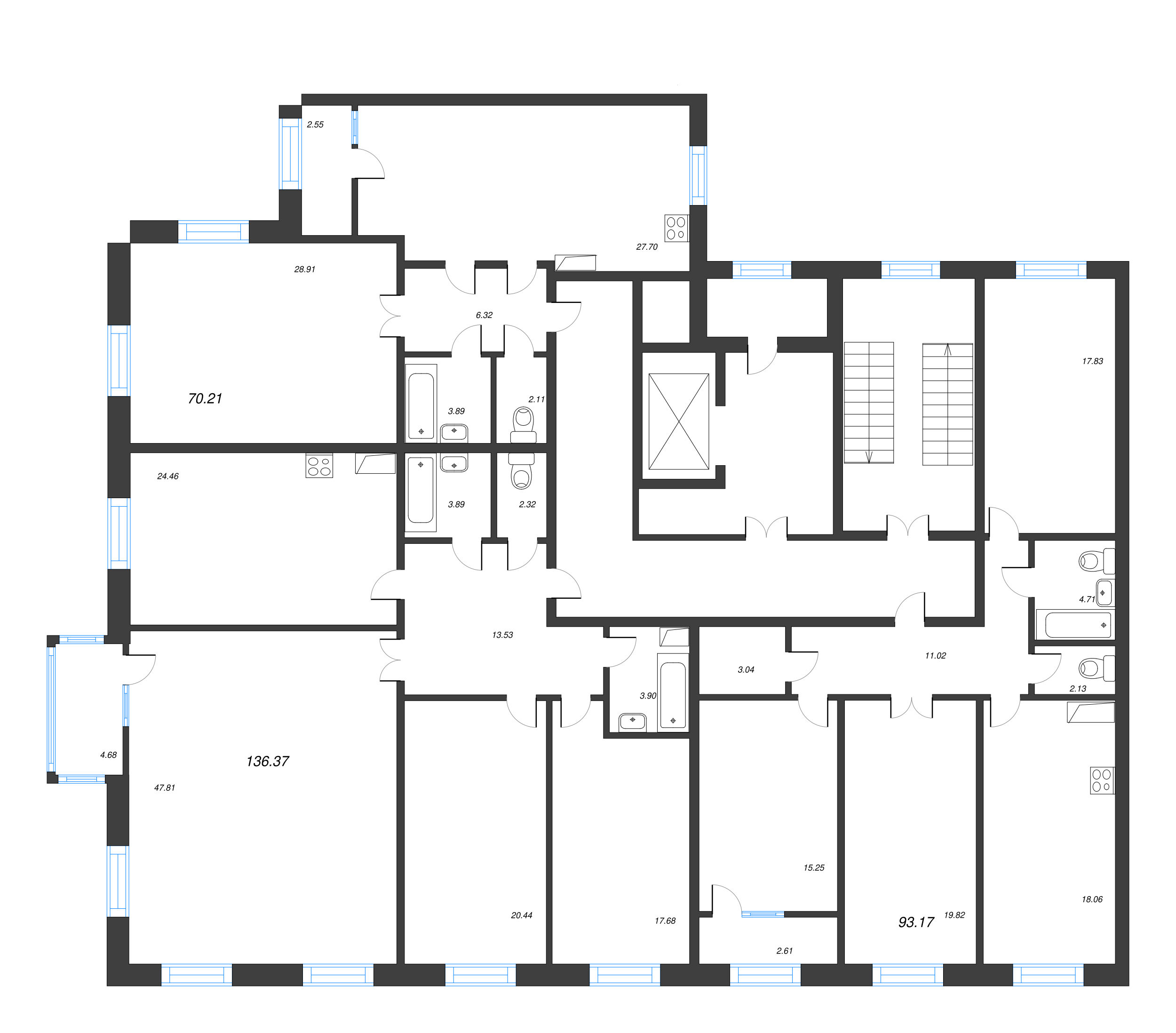 2-комнатная (Евро) квартира, 70 м² - планировка этажа