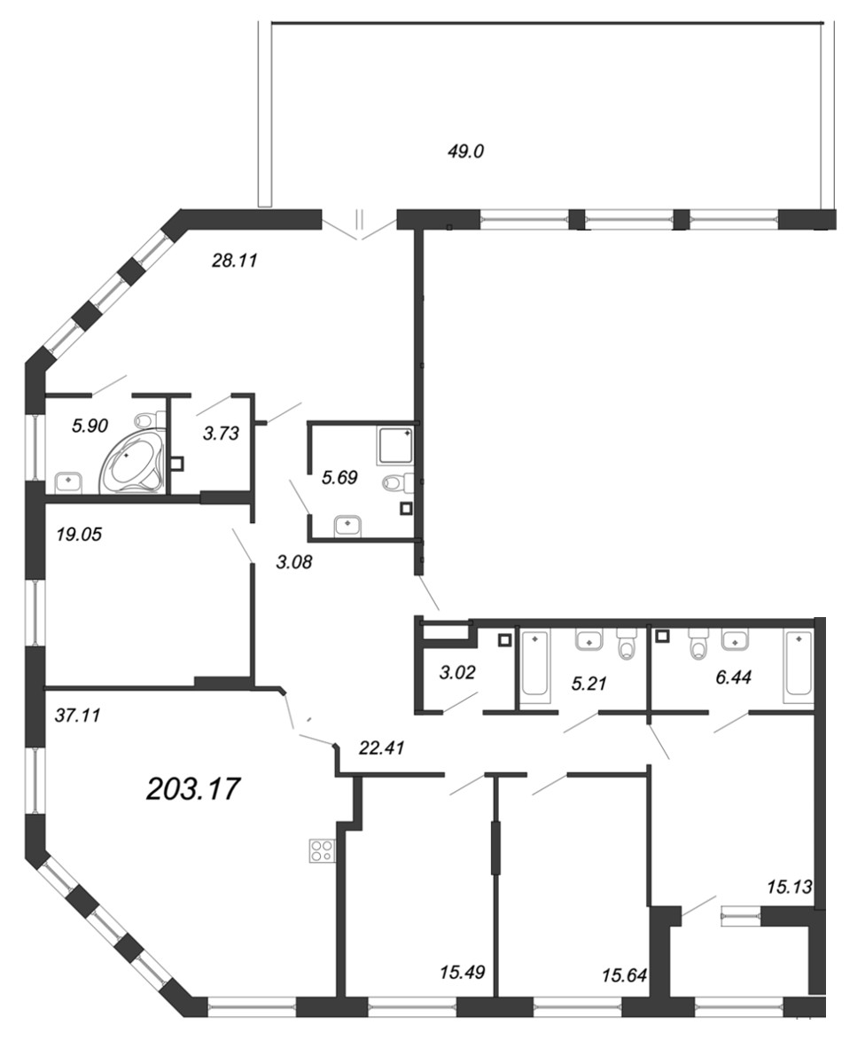 5-комнатная квартира, 204.1 м² - планировка, фото №1