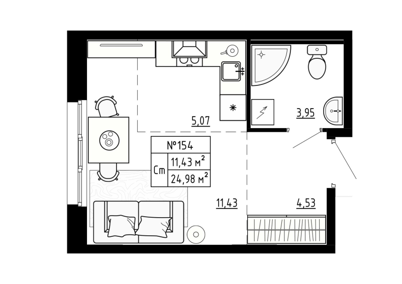Квартира-студия, 24.98 м² в ЖК "Аннино Сити" - планировка, фото №1