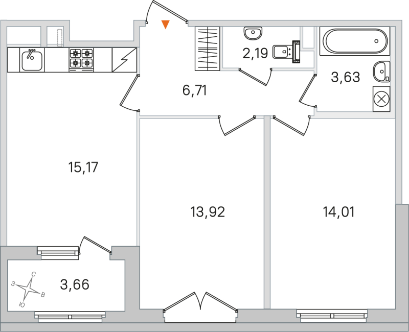 3-комнатная (Евро) квартира, 55.63 м² в ЖК "Дубровский" - планировка, фото №1