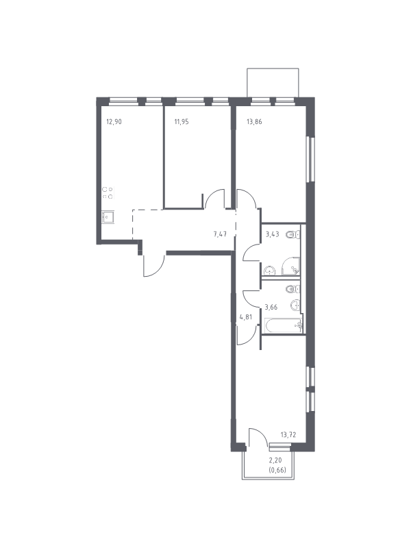 3-комнатная квартира, 72.46 м² в ЖК "Невская Долина" - планировка, фото №1