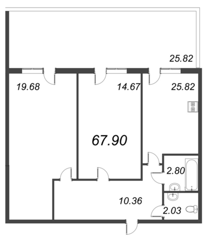 2-комнатная квартира, 67.9 м² в ЖК "Bereg. Курортный" - планировка, фото №1