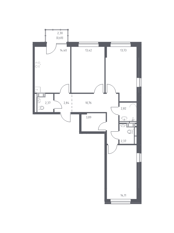3-комнатная квартира, 81.4 м² в ЖК "Живи! В Рыбацком" - планировка, фото №1