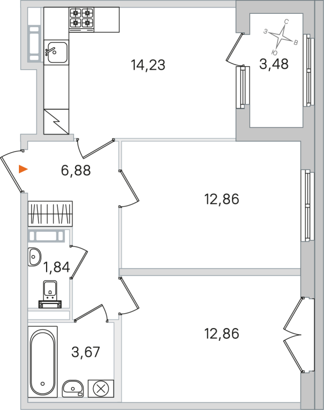 2-комнатная квартира, 52.34 м² в ЖК "Дубровский" - планировка, фото №1