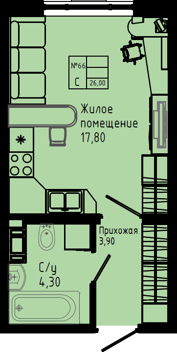 Квартира-студия, 26 м² в ЖК "Pixel" - планировка, фото №1