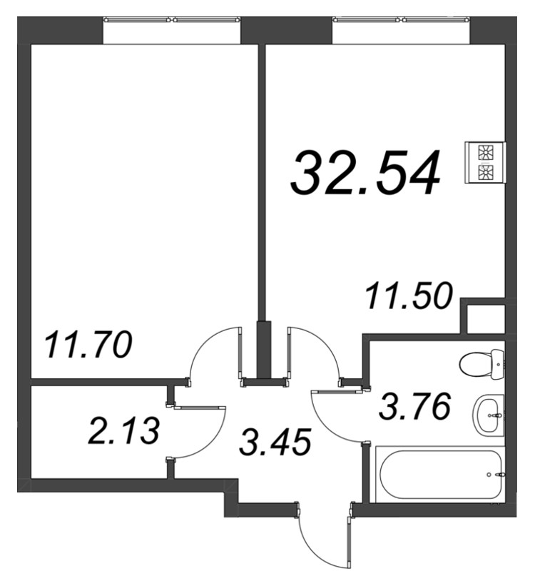 1-комнатная квартира, 32.54 м² в ЖК "VEREN NORT сертолово" - планировка, фото №1