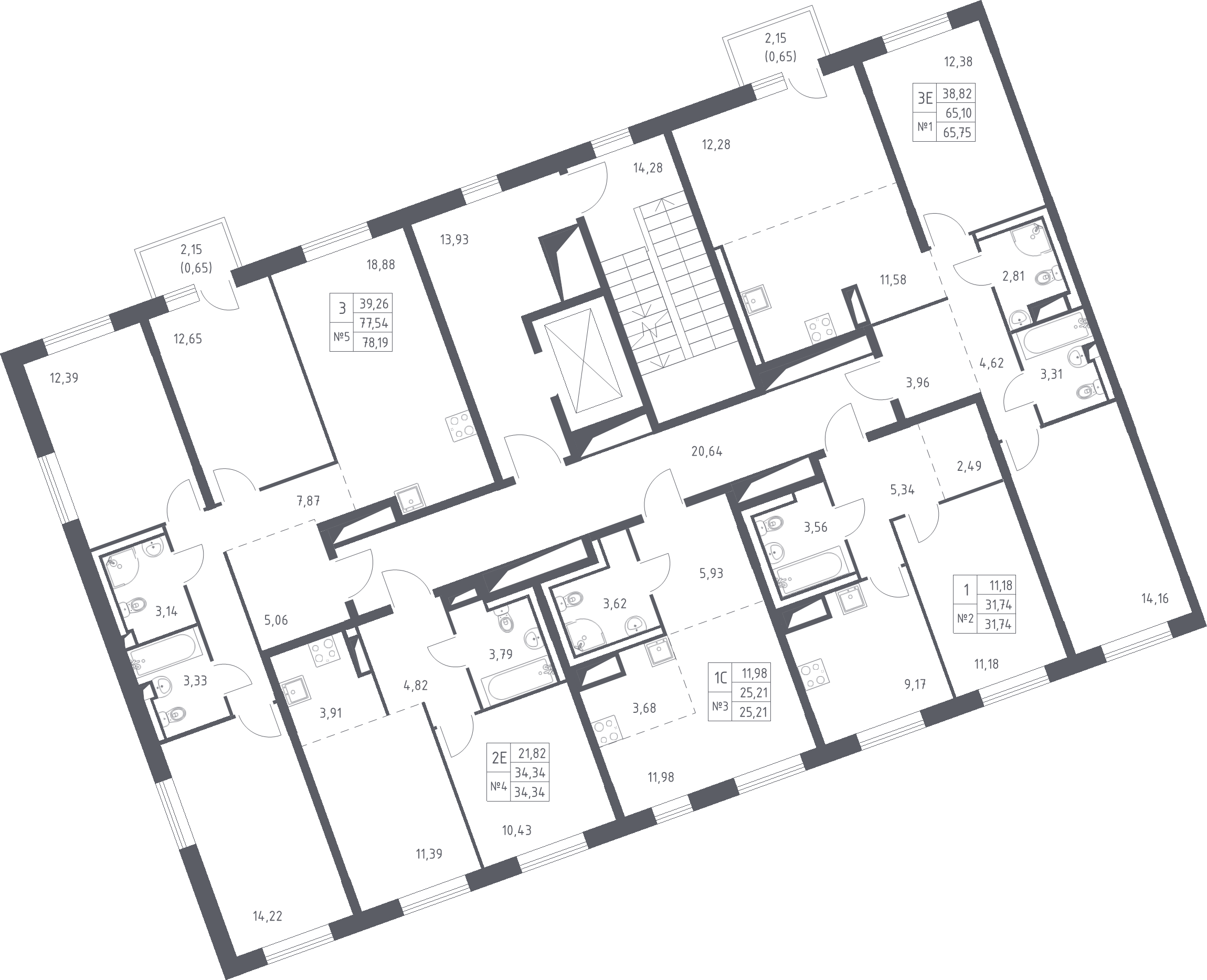 2-комнатная (Евро) квартира, 34.34 м² в ЖК "Квартал Лаголово" - планировка этажа