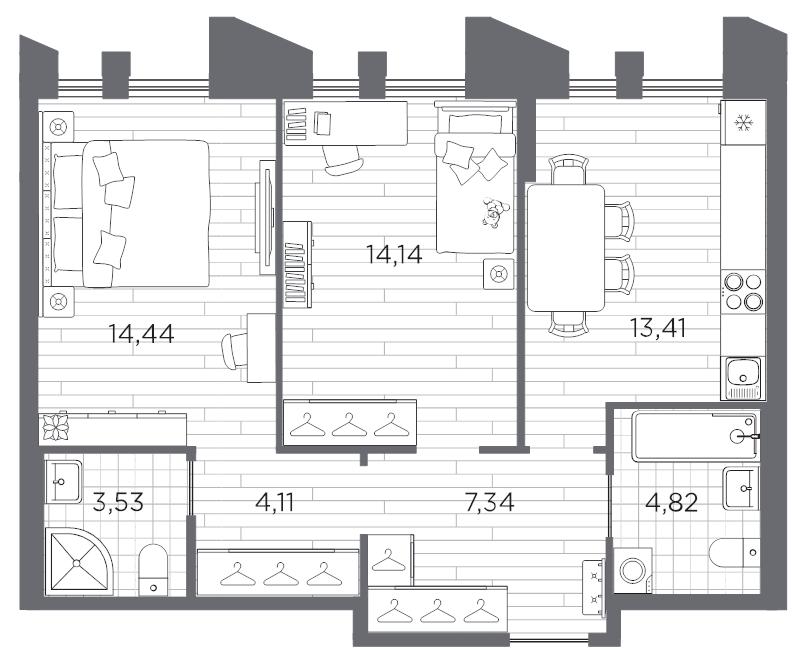 2-комнатная квартира, 61.79 м² в ЖК "Галерная гавань" - планировка, фото №1