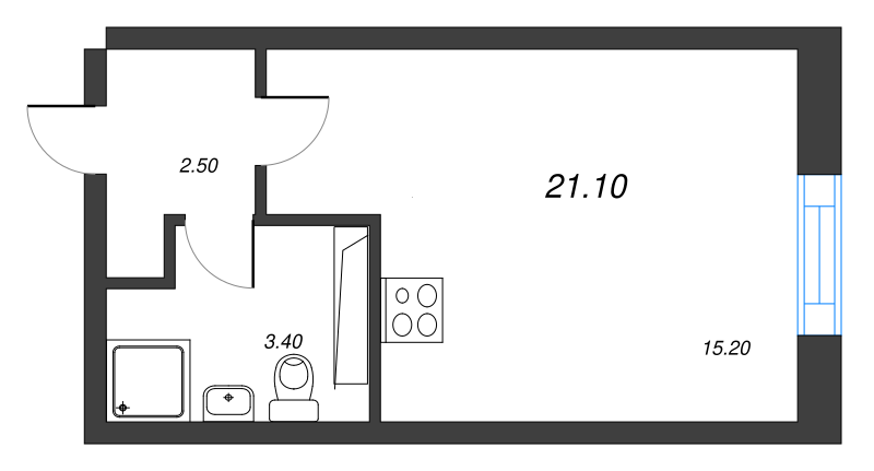 Квартира-студия, 21.1 м² - планировка, фото №1