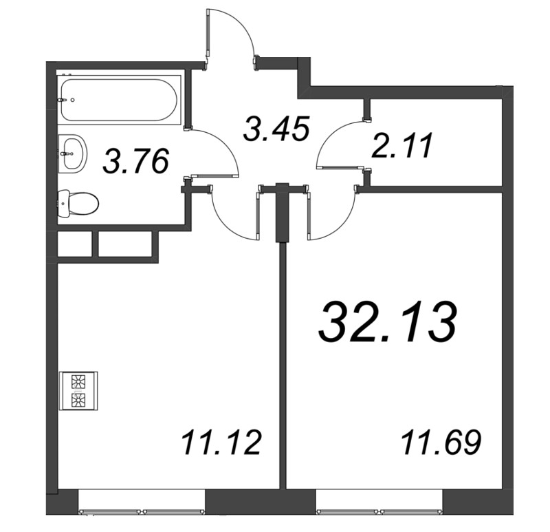 1-комнатная квартира, 32.13 м² в ЖК "VEREN NORT сертолово" - планировка, фото №1