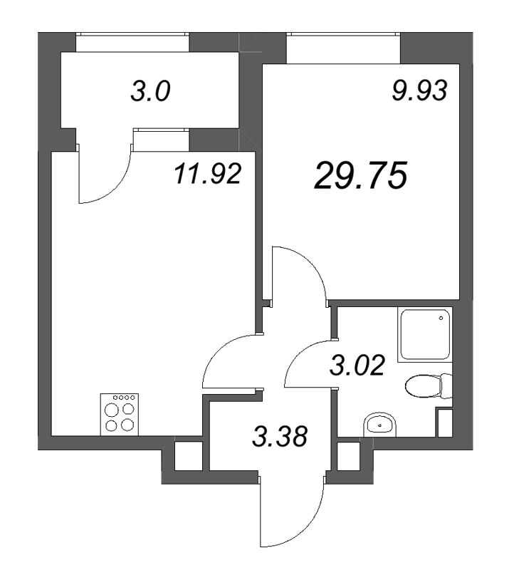 1-комнатная квартира, 29.75 м² в ЖК "Гранат" - планировка, фото №1