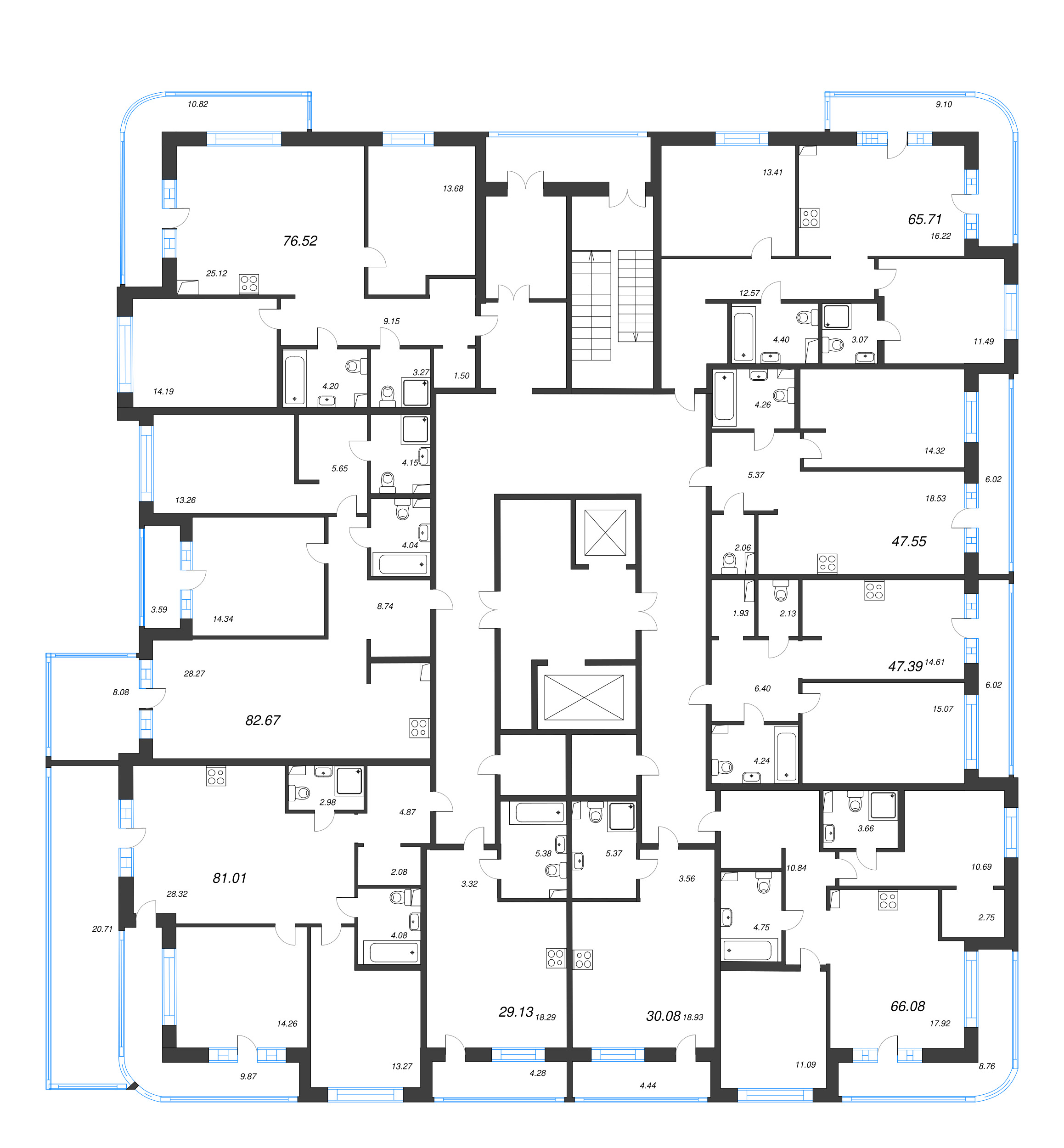1-комнатная квартира, 47.39 м² в ЖК "Энфилд" - планировка этажа