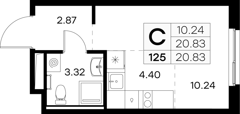 Квартира-студия, 20.83 м² в ЖК "GloraX Новоселье" - планировка, фото №1