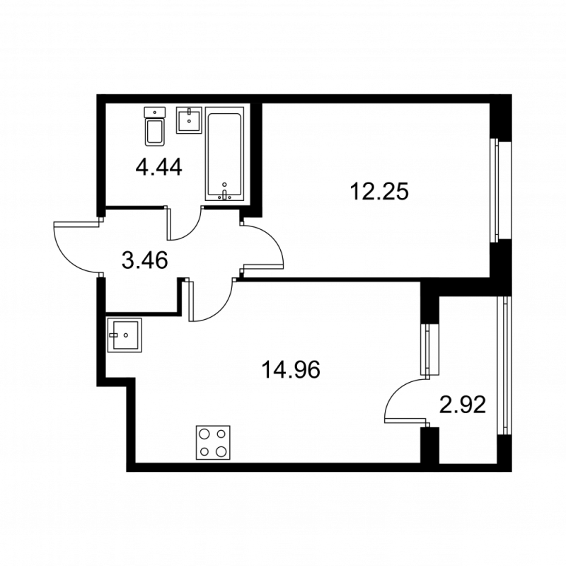 1-комнатная квартира, 36.57 м² в ЖК "Квартал Заречье" - планировка, фото №1