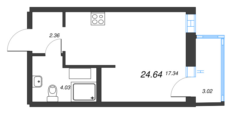 Квартира-студия, 24.64 м² - планировка, фото №1