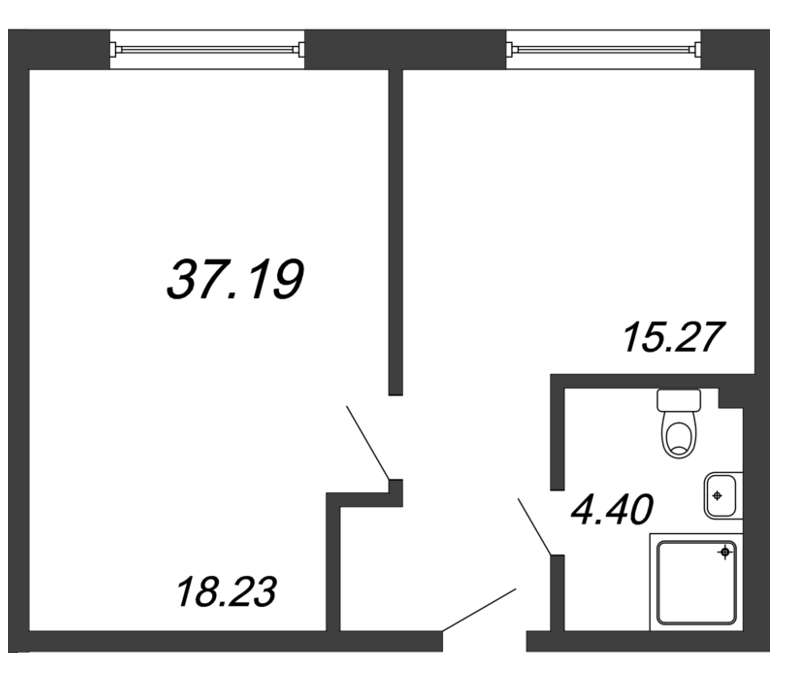 1-комнатная квартира, 37.9 м² - планировка, фото №1