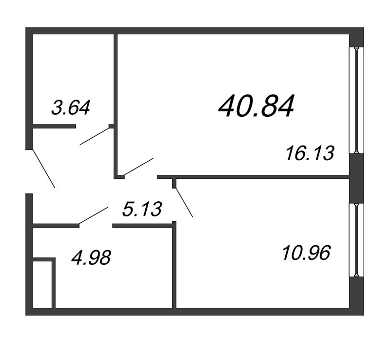 1-комнатная квартира, 40.84 м² - планировка, фото №1