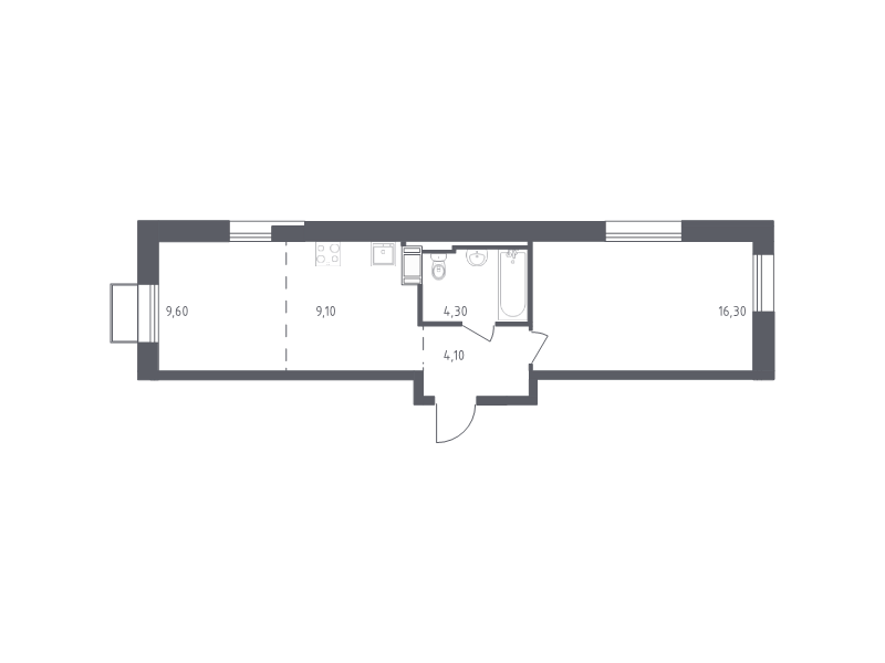 2-комнатная (Евро) квартира, 43.2 м² в ЖК "Курортный Квартал" - планировка, фото №1