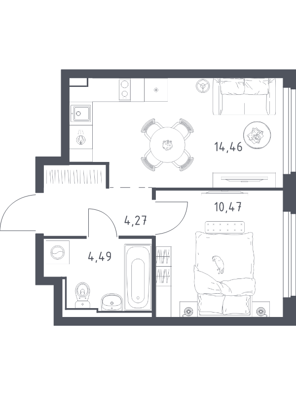 1-комнатная квартира, 33.69 м² в ЖК "Новое Колпино" - планировка, фото №1