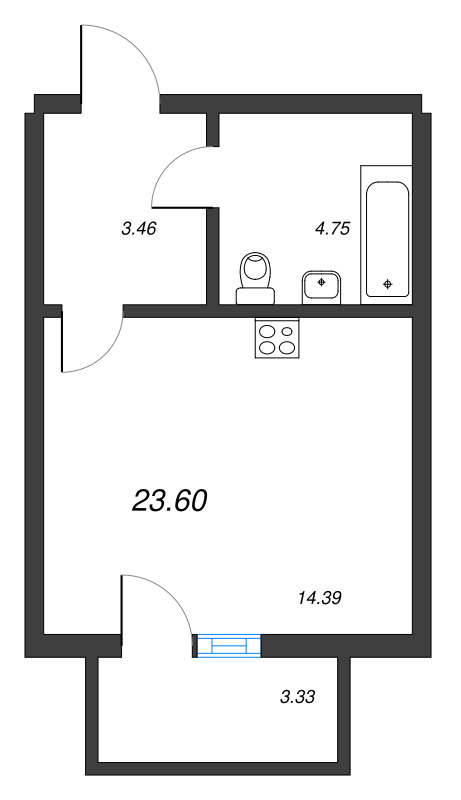 Квартира-студия, 23.6 м² - планировка, фото №1