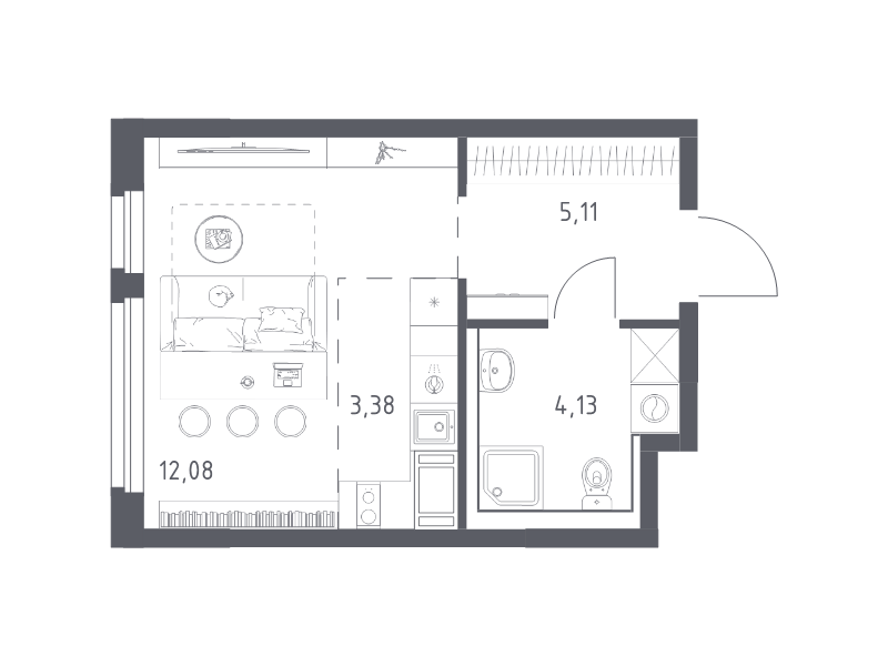 Квартира-студия, 24.7 м² в ЖК "Новое Колпино" - планировка, фото №1