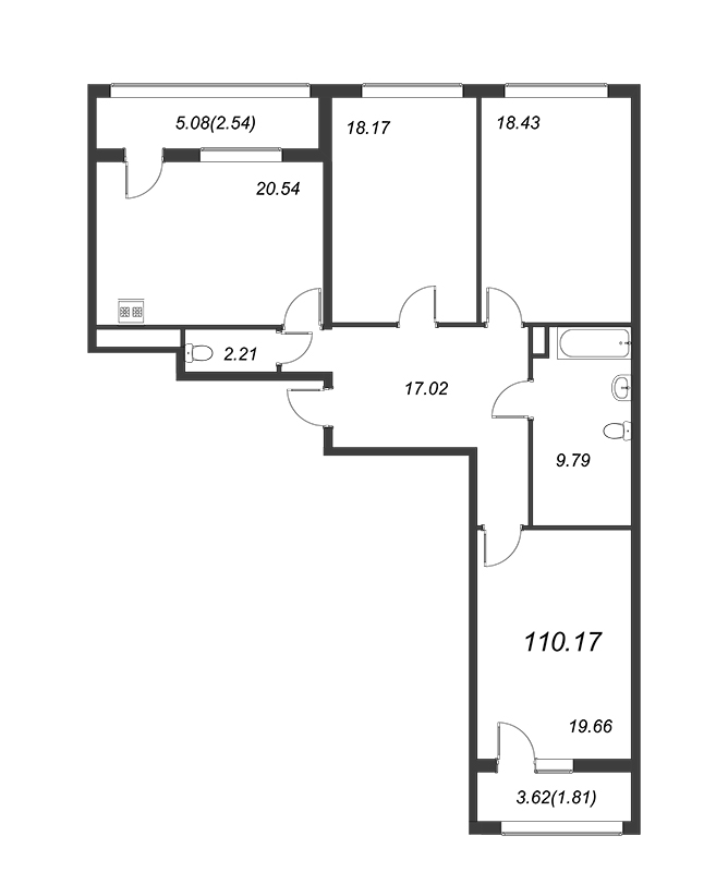 4-комнатная (Евро) квартира, 110.4 м² - планировка, фото №1
