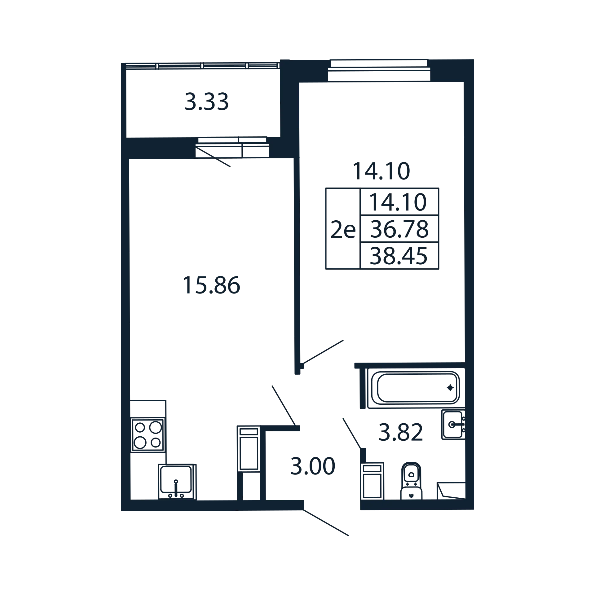 2-комнатная (Евро) квартира, 36.78 м² в ЖК "Полис ЛАВрики" - планировка, фото №1