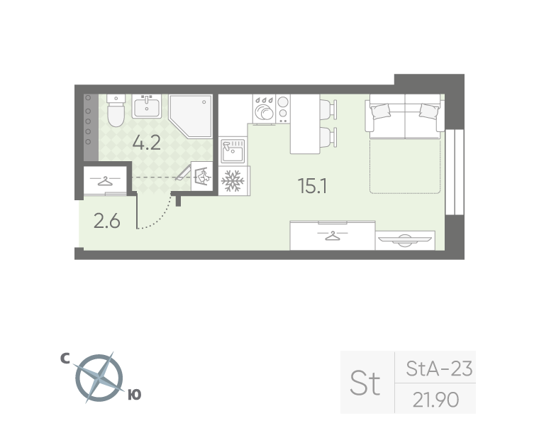 Квартира-студия, 21.9 м² в ЖК "Пулково Lake" - планировка, фото №1