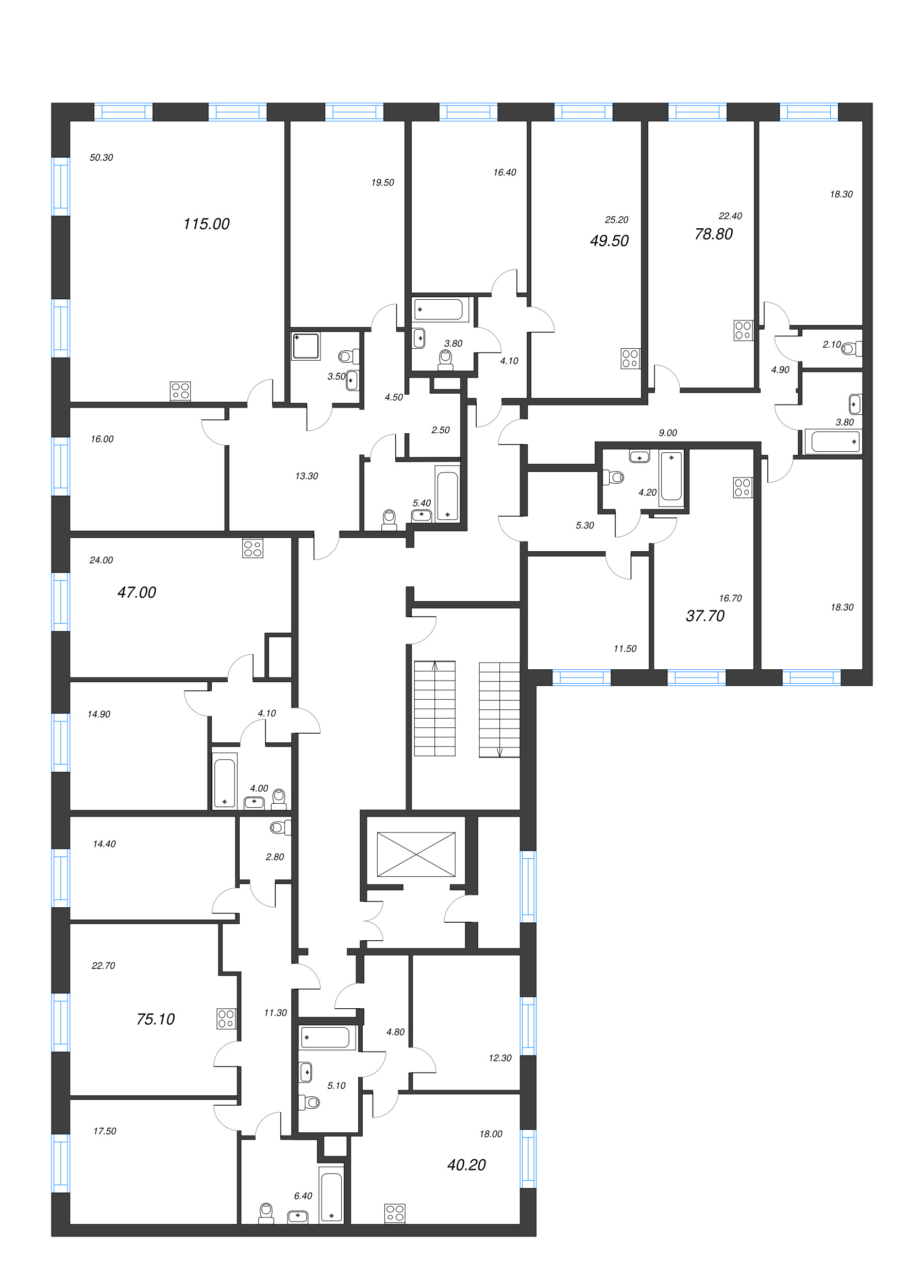 2-комнатная (Евро) квартира, 46.9 м² в ЖК "Neva Haus" - планировка этажа