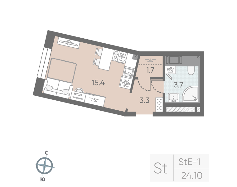 Квартира-студия, 24.1 м² в ЖК "Большая Охта" - планировка, фото №1