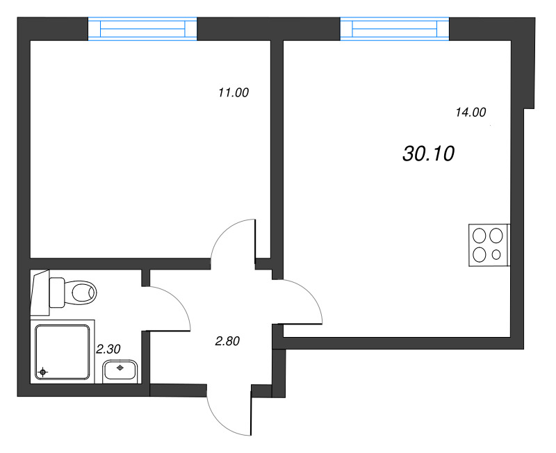 1-комнатная квартира, 30.1 м² в ЖК "ЛСР. Ржевский парк" - планировка, фото №1