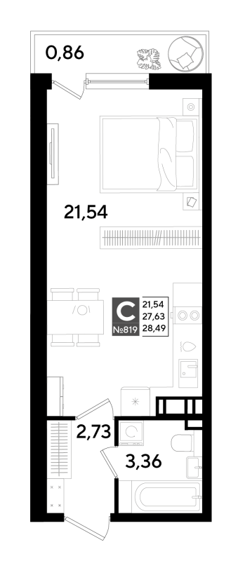 Квартира-студия, 28.49 м² в ЖК "Догма Юкки" - планировка, фото №1