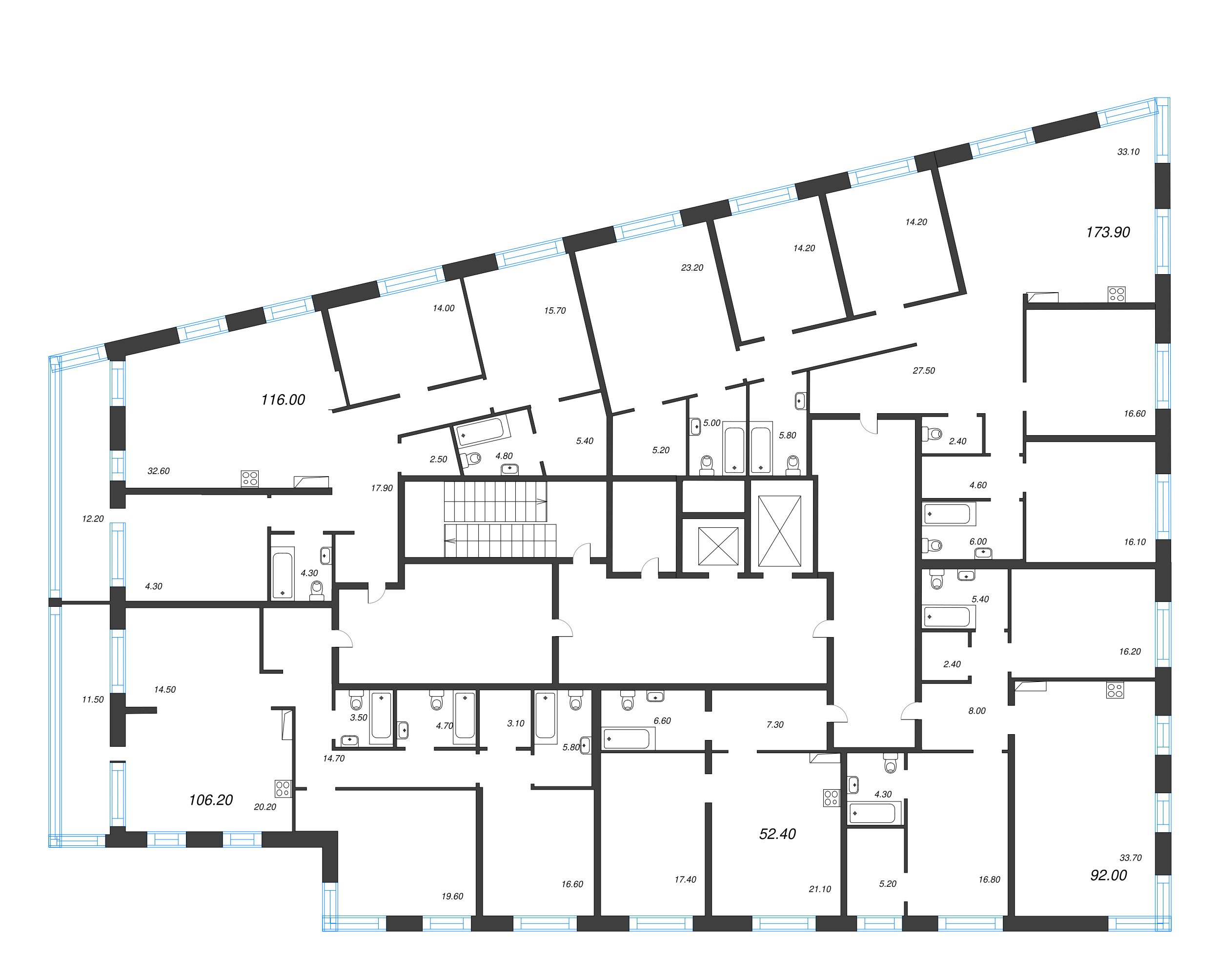 3-комнатная (Евро) квартира, 92 м² - планировка этажа