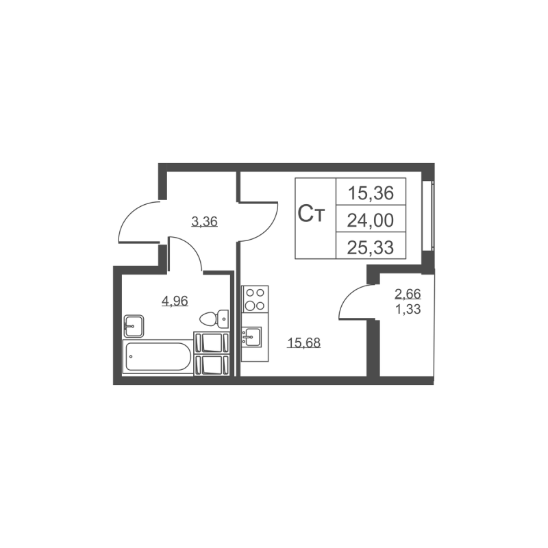 Квартира-студия, 25.33 м² - планировка, фото №1