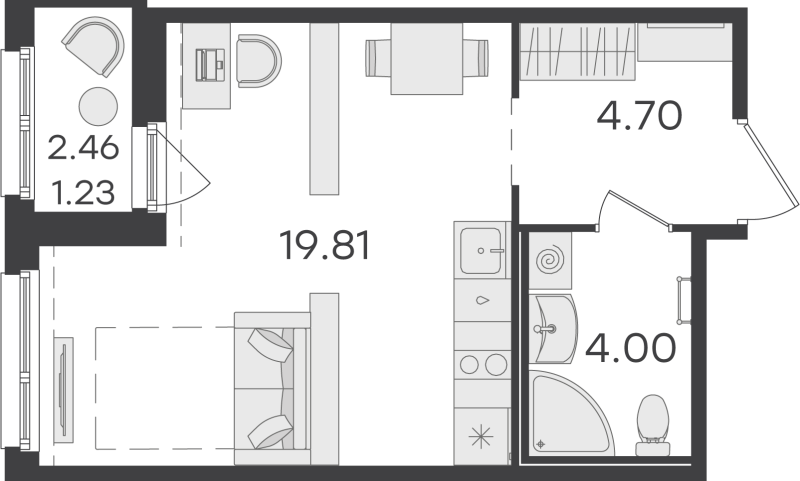 Квартира-студия, 29.74 м² - планировка, фото №1