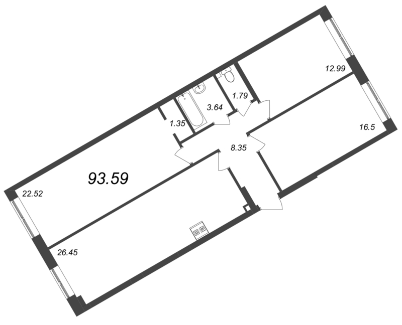 4-комнатная (Евро) квартира, 93.59 м² в ЖК "Neva Residence" - планировка, фото №1