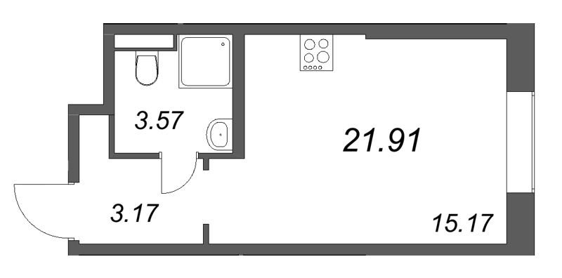 Квартира-студия, 21.91 м² в ЖК "Цивилизация на неве" - планировка, фото №1